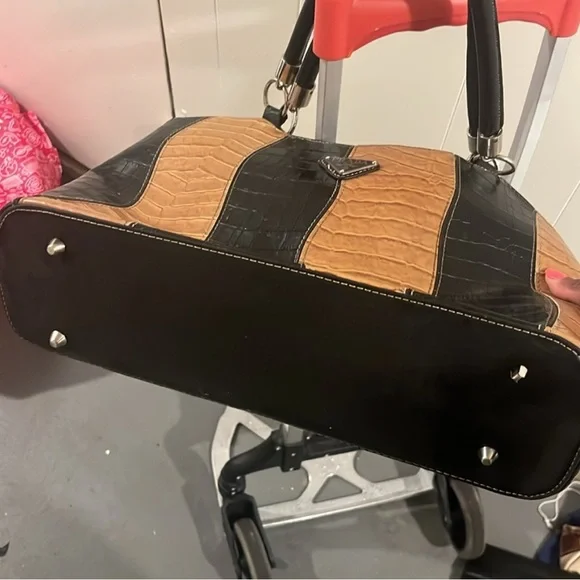 Authentic Prada Black and Tan Croc-Pattern Shoulder Bag - Picture 7 of 10